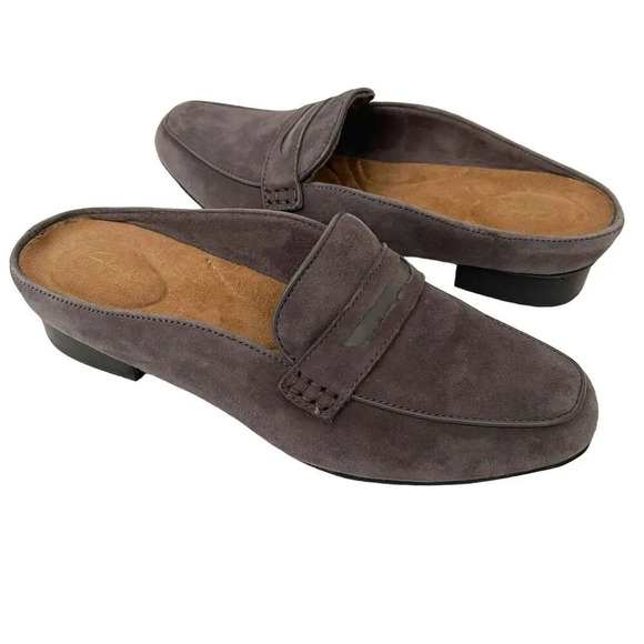 Clarks Keesha Donna Gray Suede Mule Shoes Size 7.5 M - Picture 1 of 10